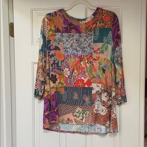 Johnny Was Multicolor Patchwork Long Sleeve Top L